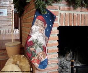 yapboz Noel çorap baca üzerinde asılı